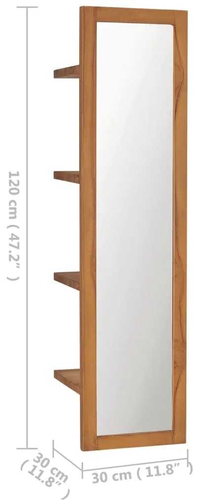 Espelho de parede com prateleiras 30x30x120 cm teca maciça