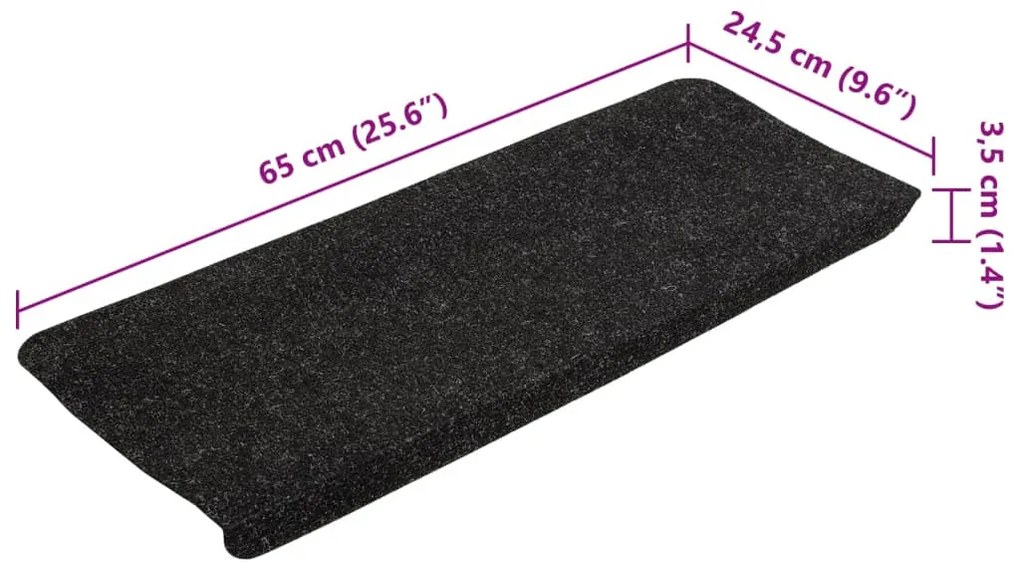 Tapetes de escada autoadesivos 15 pcs 65x24,5x3,5 cm antracite