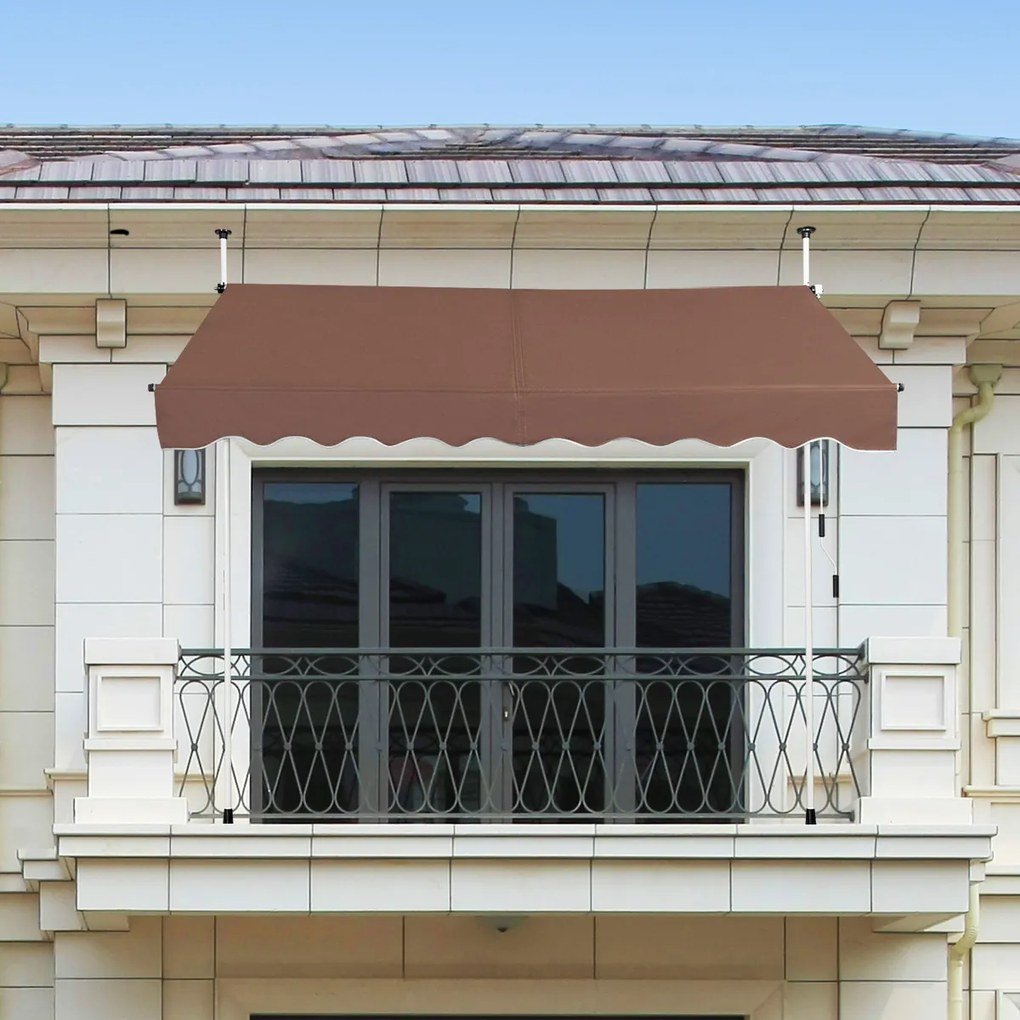 Toldo Exterior Terraço varanda 200 x 125 cm  Altura Ajustável 2-3 m com Manivela e Resistente às Intempéries Castanho