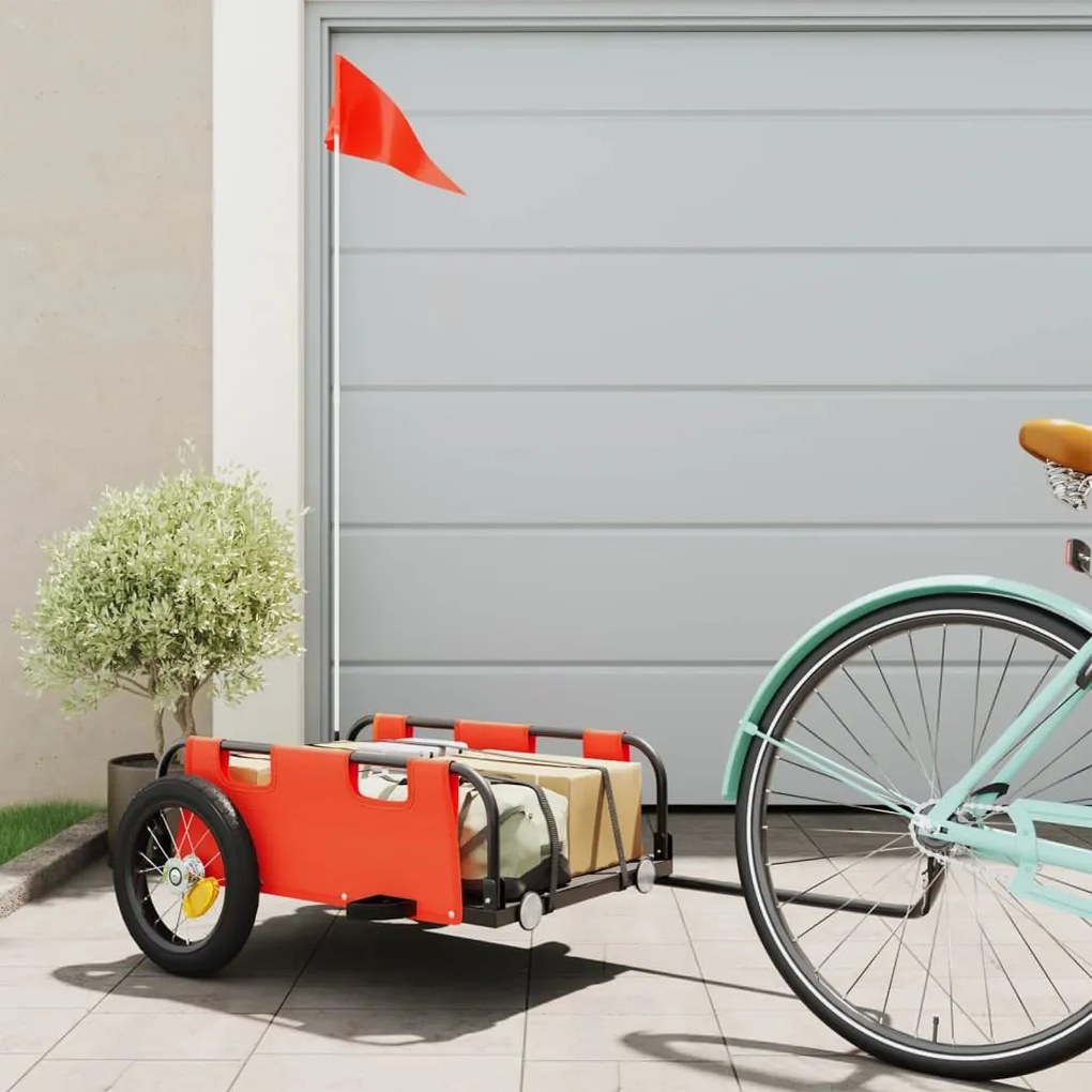 vidaXL Reboque de bicicleta tecido oxford/ferro laranja