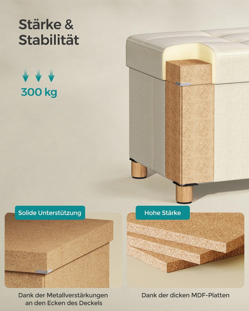 Banco com espaço de arrumação 38 x 110 x 40 cm creme