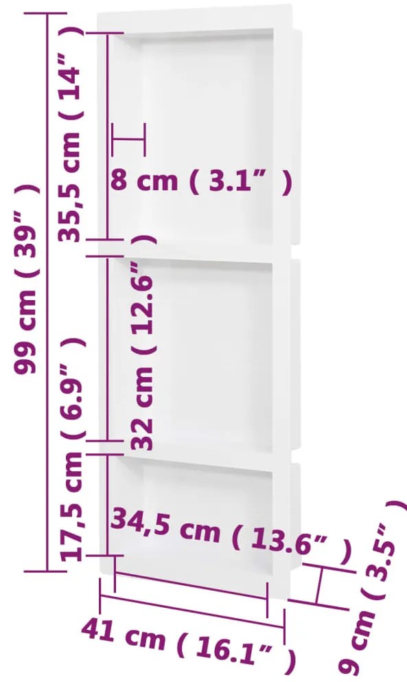 Habitáculo chuveiro c/ 3 compartim. 41x99x9 cm branco brilhante