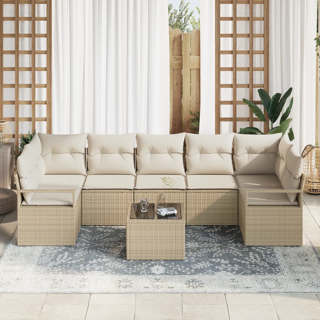 Conjunto de Sofá de Jardim vidaXL de 8 Peças com Almofadas Bege Vime S