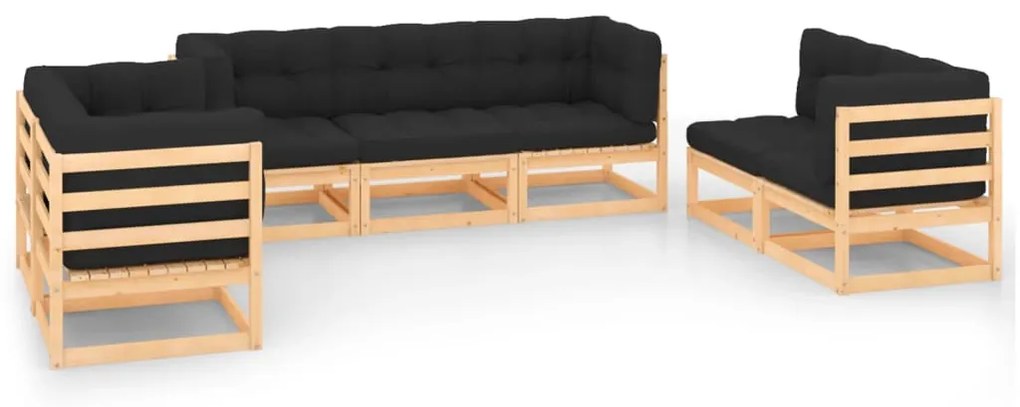 7 pcs conjunto lounge de jardim c/ almofadões pinho maciço