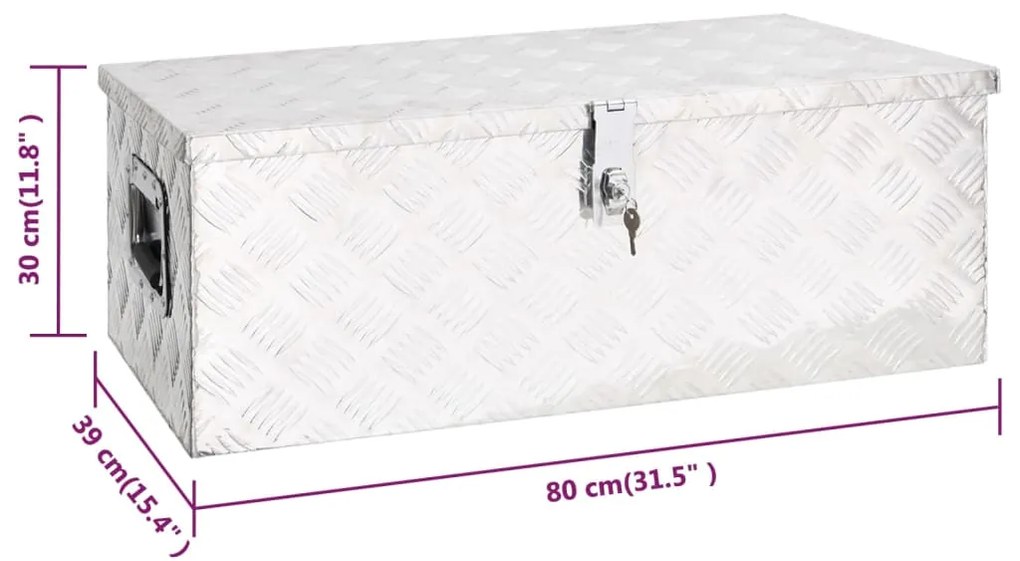 Caixa de arrumação 80x39x30 cm alumínio prateado