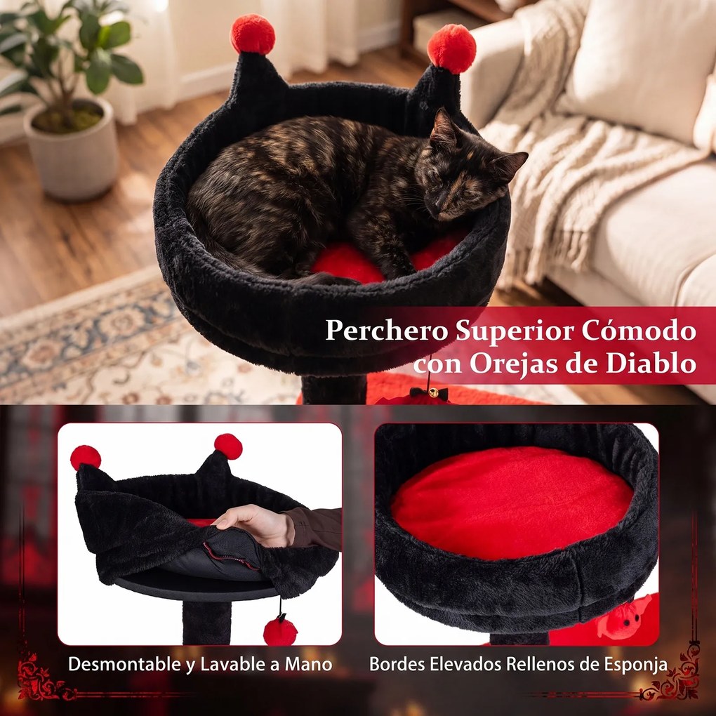Árvore para Gatos Gótica, 48,5 x 48,5 x 144 cm, Multinível, Vermelho+Preto
