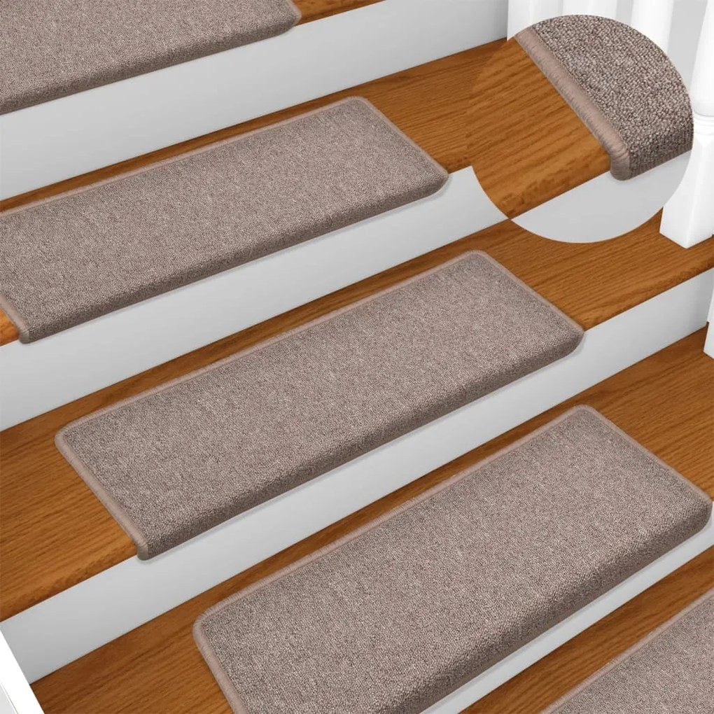 Tapete/carpete para degraus 15 pcs 65x21x4 cm castanho-claro