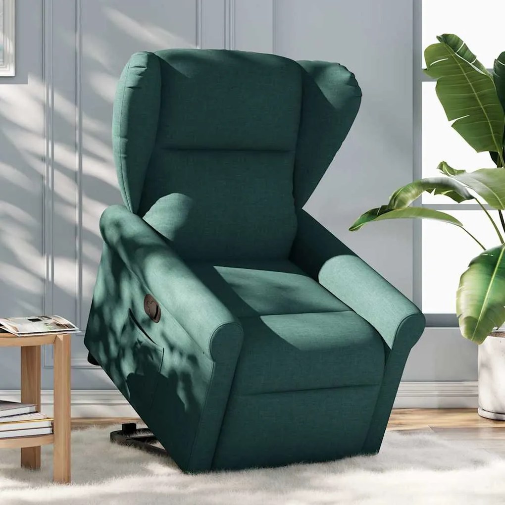 Poltrona reclinável elevatória tecido verde-escuro