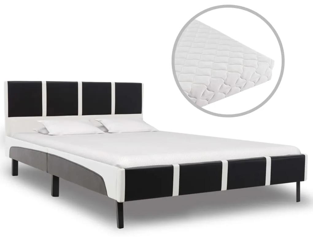 Cama com colchão 140x200 cm couro artificial preto e branco
