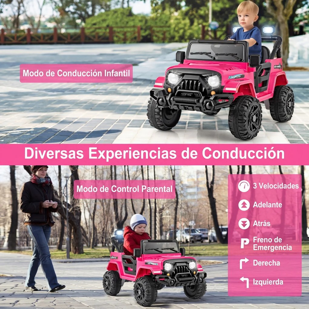 Carro Elétrico para Crianças 2 a 5 anos, 99 x 62 x 62 cm, Com Comando Parental, Rosa escuro