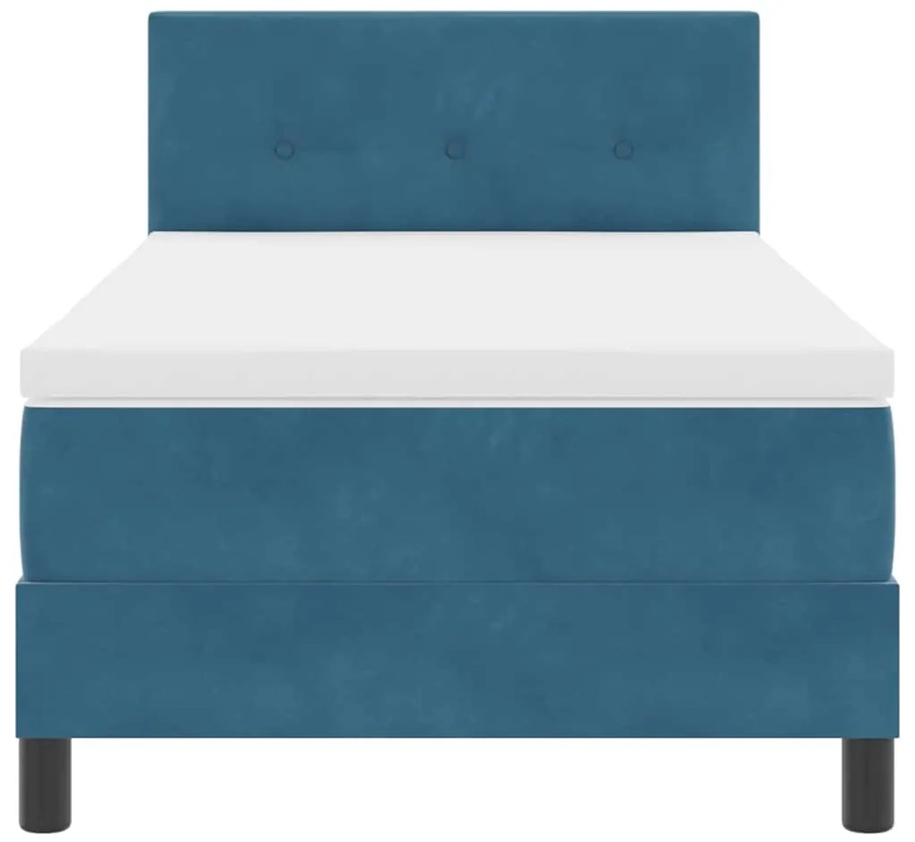 Cama Box Spring vidaXL com Colchão e LED Azul Escuro 100x200 cm Veludo