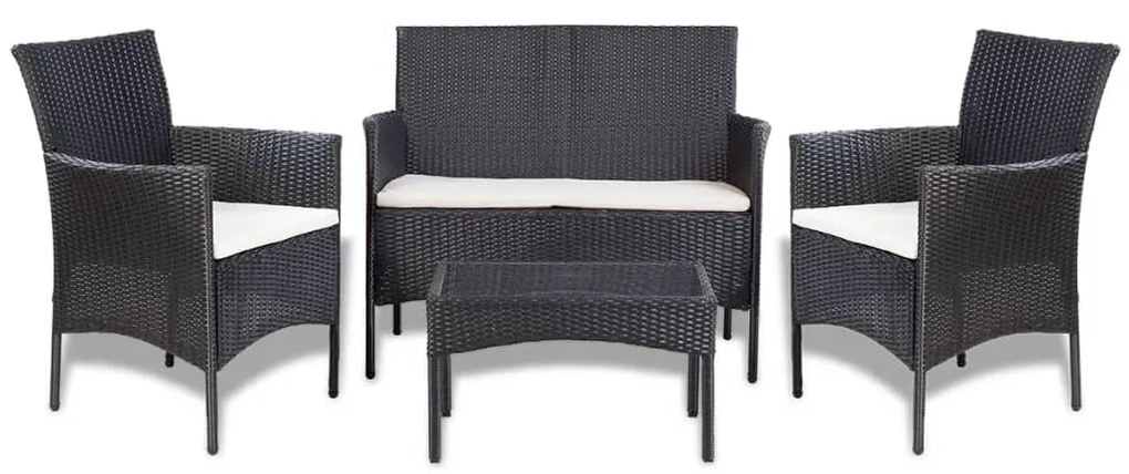 4 pcs conjunto lounge de jardim c/ almofadões vime PE preto