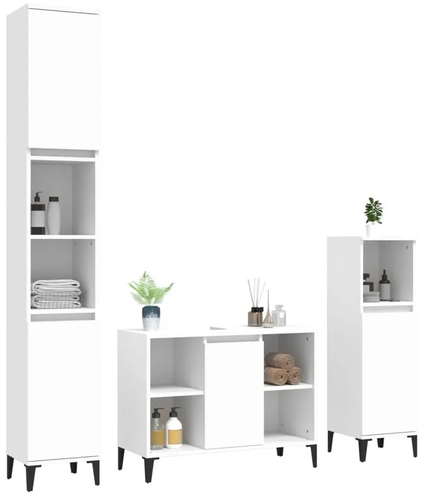 3 pcs conjunto móveis casa de banho derivados de madeira branco
