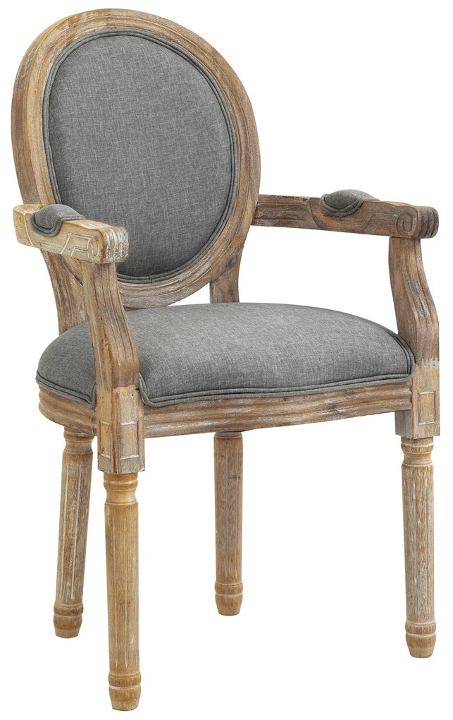 HOMCOM Cadeira de Sala de Jantar Cadeira de Sala Medalhão Estilo Luís xvi Madeira Maciça Pátina Esculpida Tecido Linho Cinza | Aosom Portugal