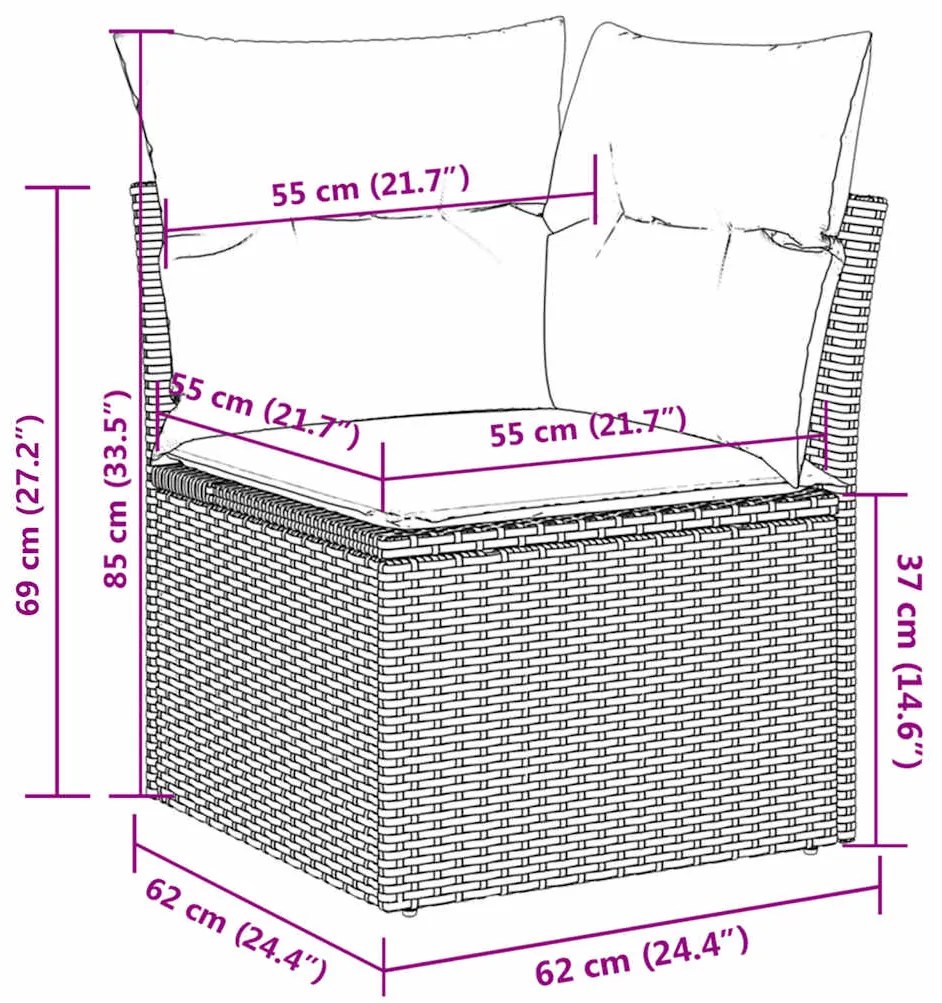 6 pcs conjunto sofás de jardim c/ almofadões vime PE preto