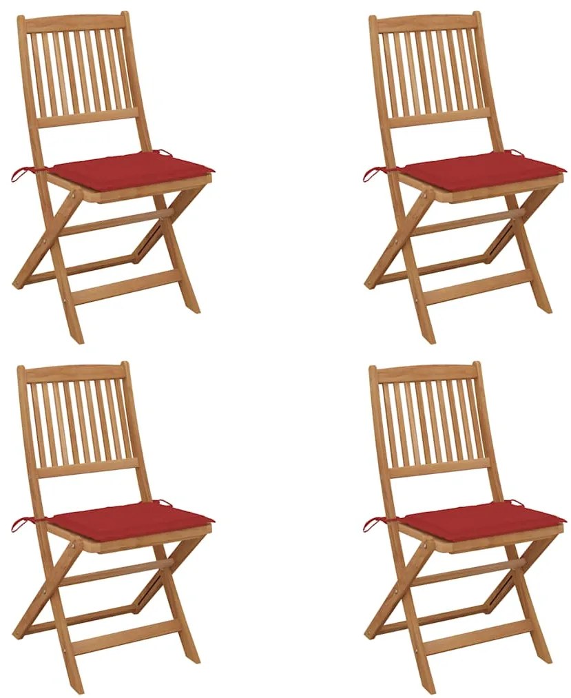 vidaXL Cadeiras de jardim dobráveis c/ almofadões 4 pcs acácia maciça