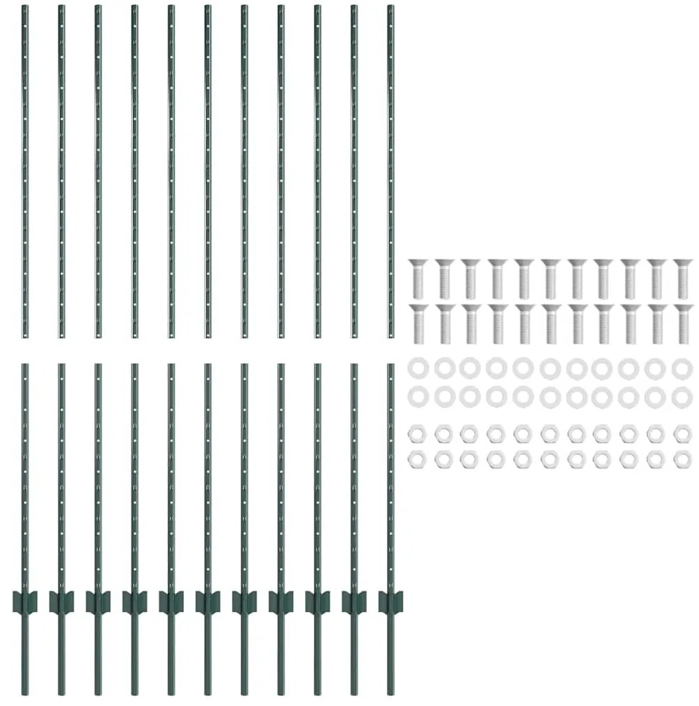 Postes de Cerca 11 pcs Canal U Verde 150 cm Aço