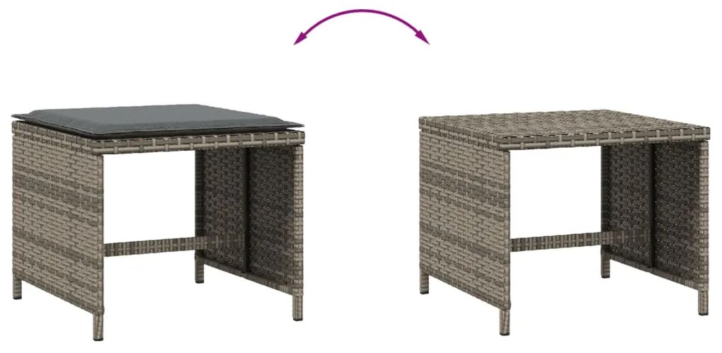 Bancos jardim com almofadões 4 pcs 40x40x35 cm vime PE cinzento