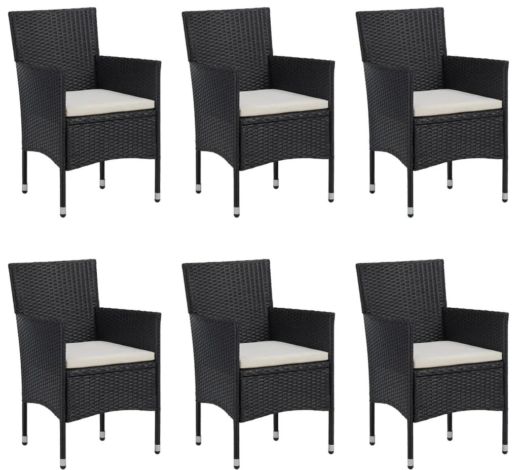 7 pcs conjunto de jantar para jardim vime PE preto