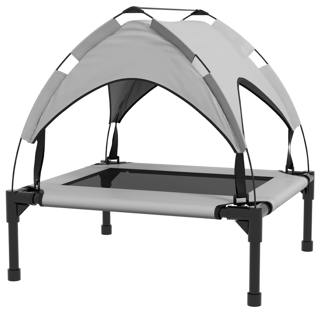 Cama para Cães Elevada com Toldo para Cães Médios com Estrutura de Aço e Bolsa de Transporte 76x61x69,5 cm Cinza Claro