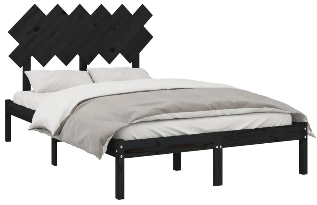 Estrutura de cama casal 135x190 cm madeira maciça preto