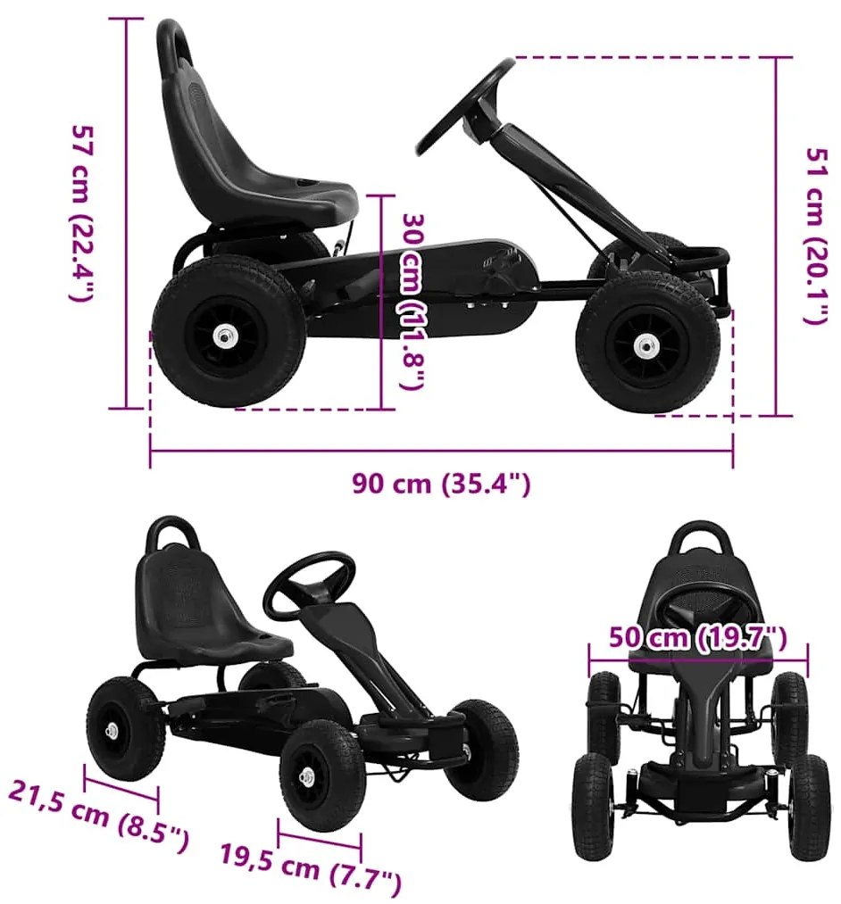 Kart a pedais com pneus pneumáticos preto