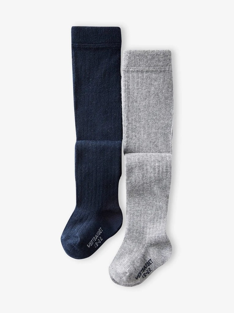 Lote de 2 pares de collants, em malha canelada, para bebé menina cinza mesclado