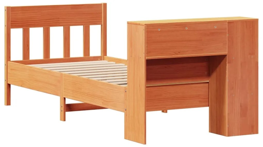 Cama com estante sem colchão 90x190cm pinho maciço castanho-mel
