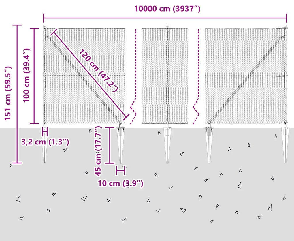 Cerca Hexagonal vidaXL 1x100 m Aço Galvanizado