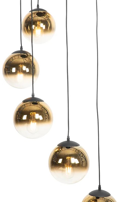 Candeeiro de suspensão Art Déco preto com vidro dourado 7 luzes - Pallon