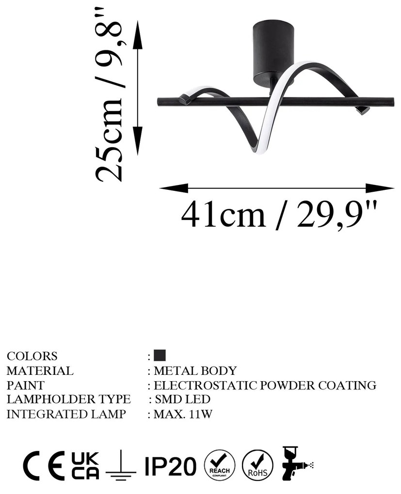 Candeeiro de Teto Likma – Preto – 41x16x25 cm