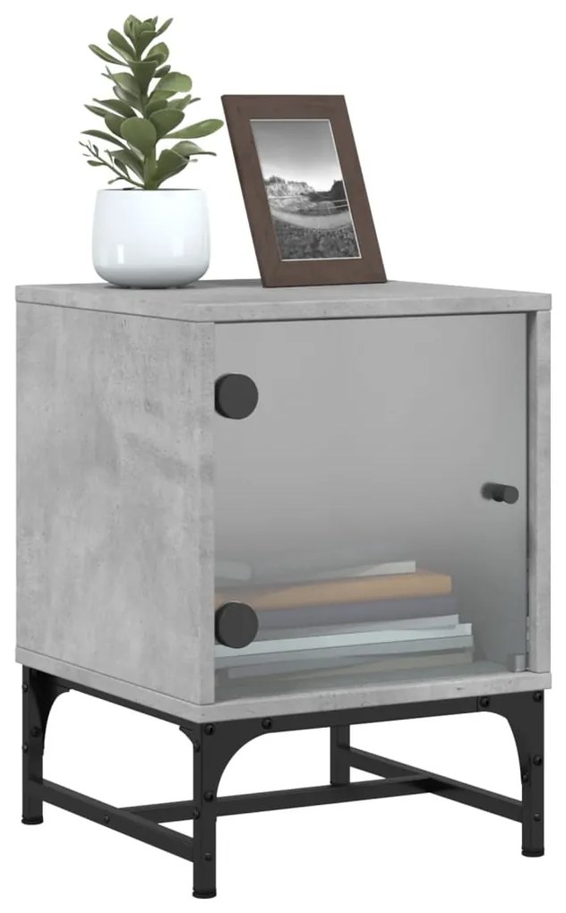 Mesa de cabeceira c/ porta de vidro 35x37x50cm cinzento cimento