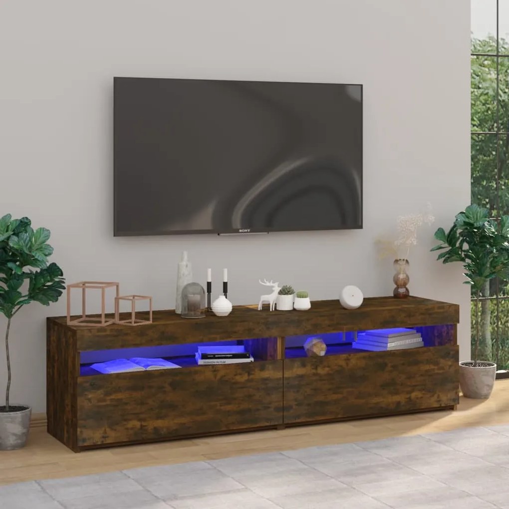 815124 vidaXL Móvel de TV com luzes LED 2 pcs 75x35x40 cm carvalho fumado