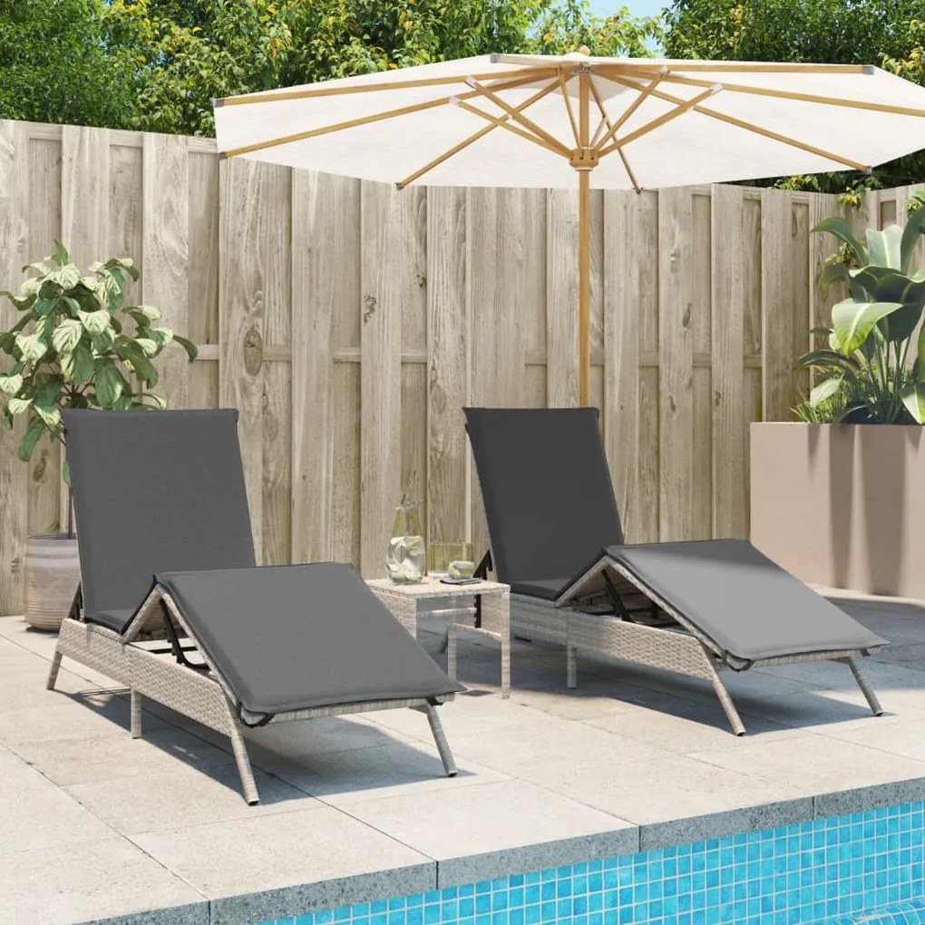 vidaXL Espreguiçadeira com almofadões 2 pcs vime PE cinzento-claro