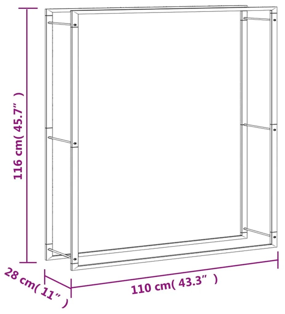 Suporte para lenha 110x28x116 cm aço inoxidável