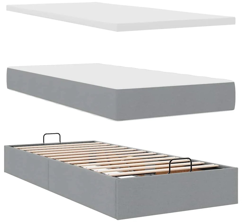 Estrutura cama otomana colchão 90x190 cm tecido cinzento claro