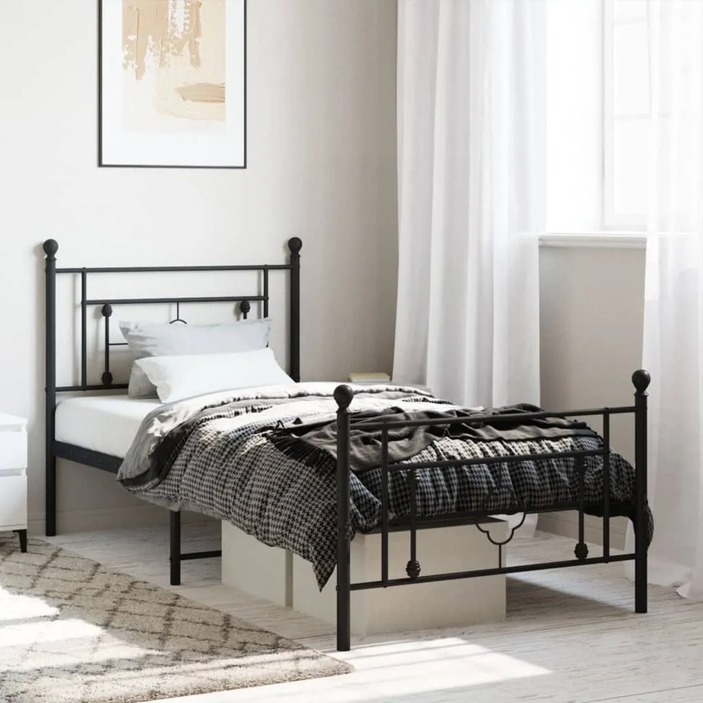 Estrutura de cama com cabeceira e pés 100x190 cm metal preto