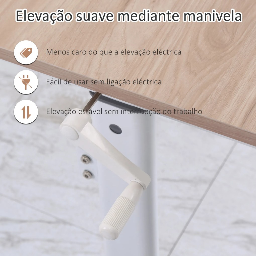 Secretária de Pé com Altura Ajustável a Manivela e Bancada de Carbono Secretária Elevatória para Escritório Estúdio Sala de Estar Carga Máxima 150kg 1