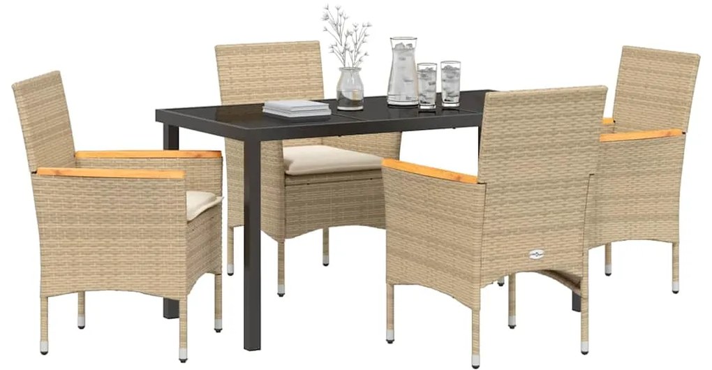 Conjunto de Jantar para Jardim 5 Peças com Almofadas Beiges em Rattan