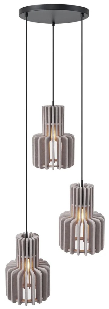 Candeeiro suspenso retro preto com taupe 3-luzes - Felt Retro