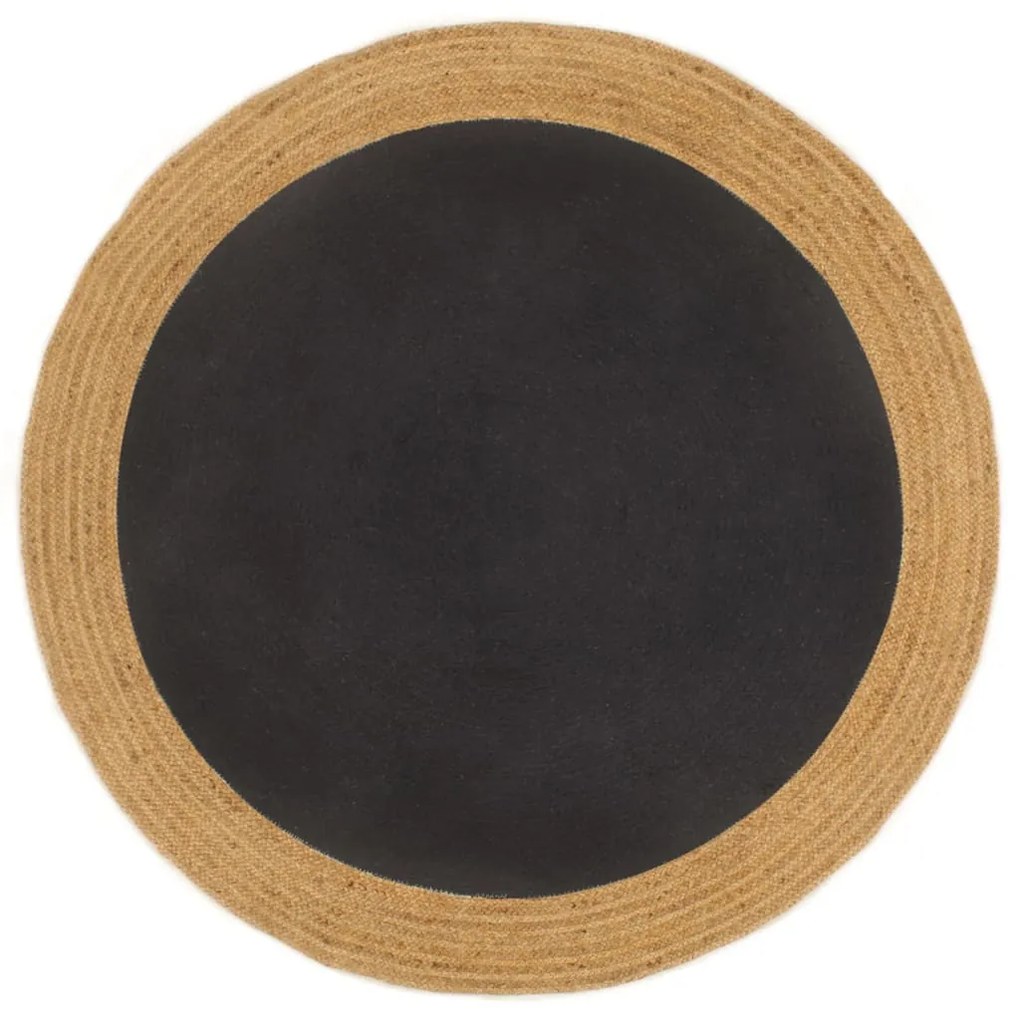 vidaXL Tapete trançado redondo 120 cm juta e algodão preto e natural