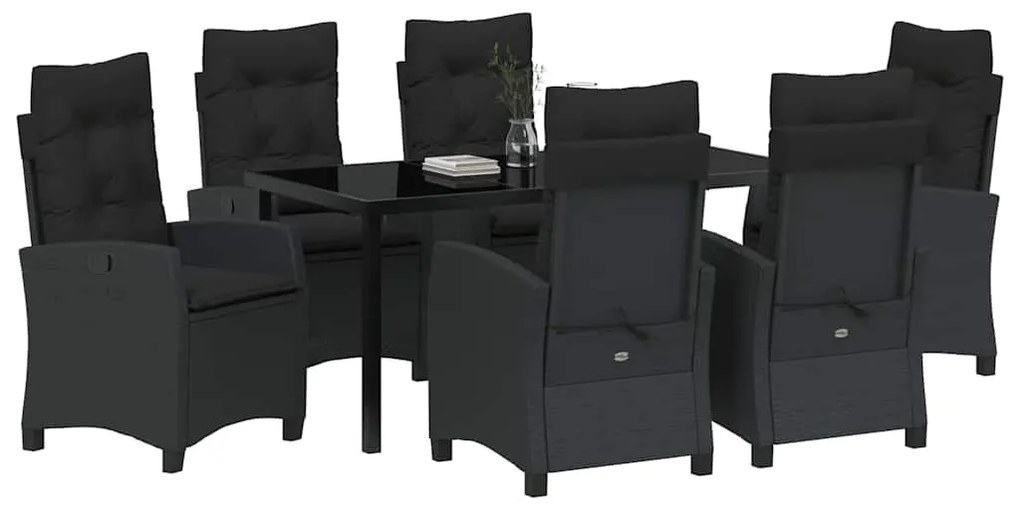 Conjunto de Jantar para Jardim com 7 Peças e Almofadas - Preto em Ratt
