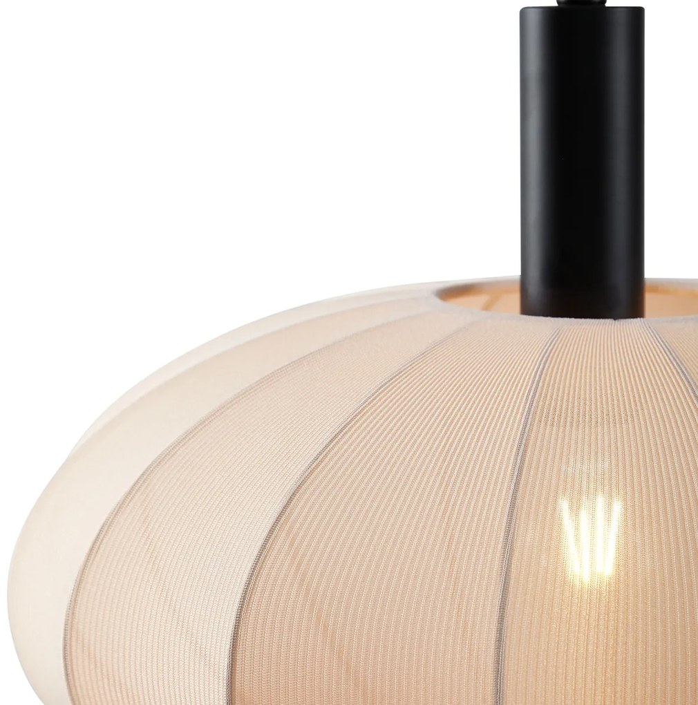 Candeeiro suspenso Japandi preto com abajur de tecido castanho 3-luzes - Bida