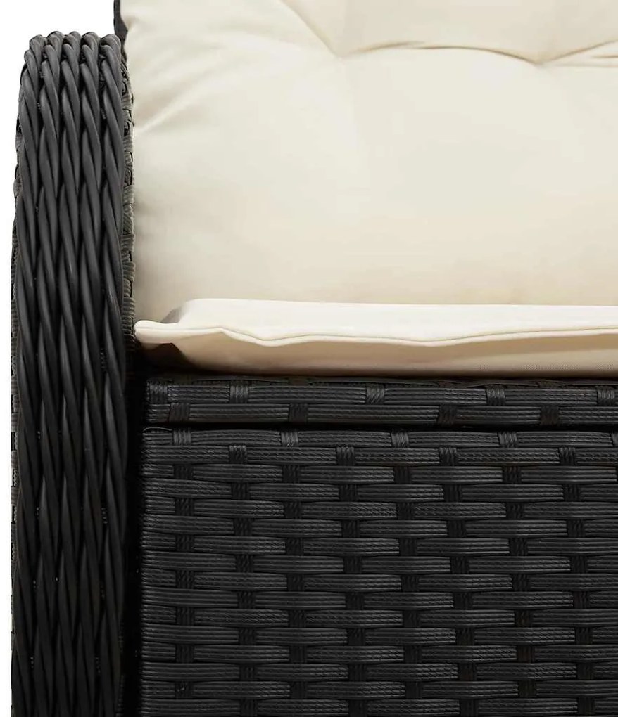 Sofá de Jardim para 2 Pessoas com Almofadas Preto Rotan Sintético