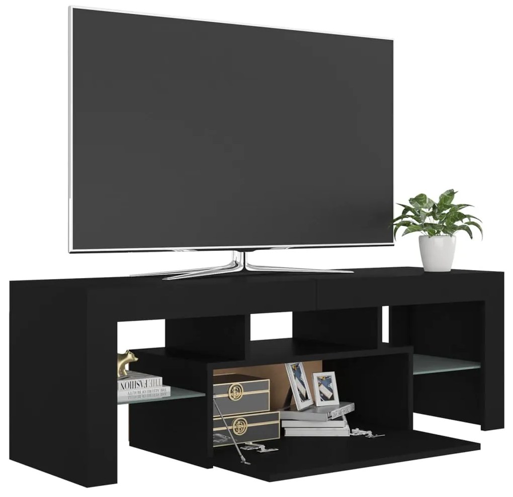 Móvel de TV com luzes LED 120x35x40 cm preto