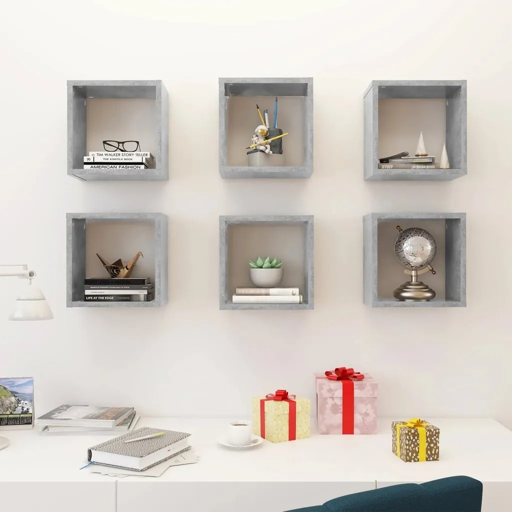 Prateleiras parede forma de cubo 6pcs 26x15x26 cm cinza cimento