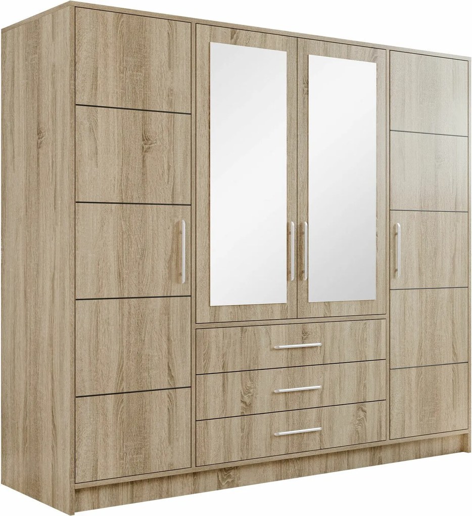 Roupeiro Dortivu, Carvalho sonoma, Prateado, 200x196x58cm, 174 kg, Portas para roupeiro: Com dobradiças