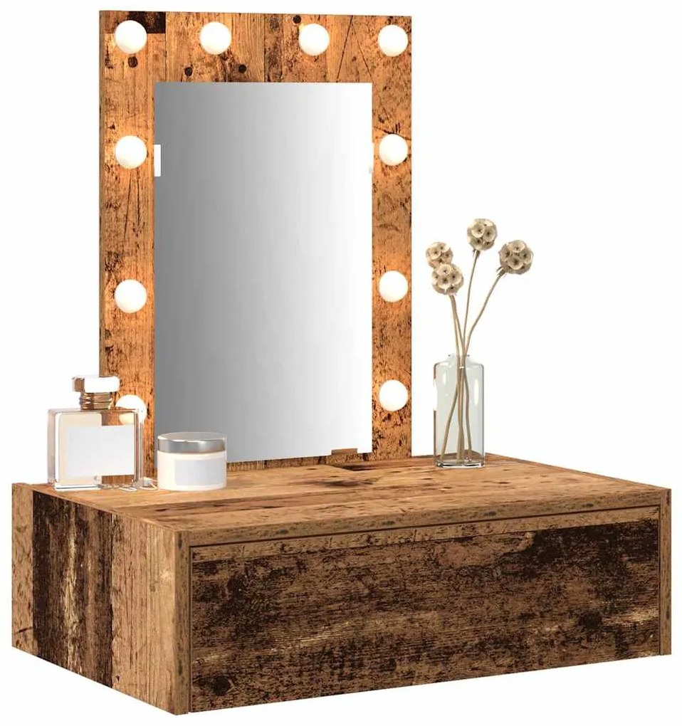 Mesa de Maquagem Suspensa com Luzes de LED Madeira Velha