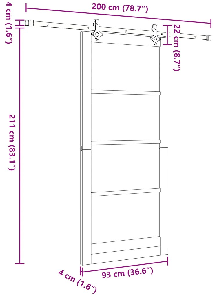 Porta Deslizante vidaXL com Conjunto de Hardware Branco 93x211 cm Made