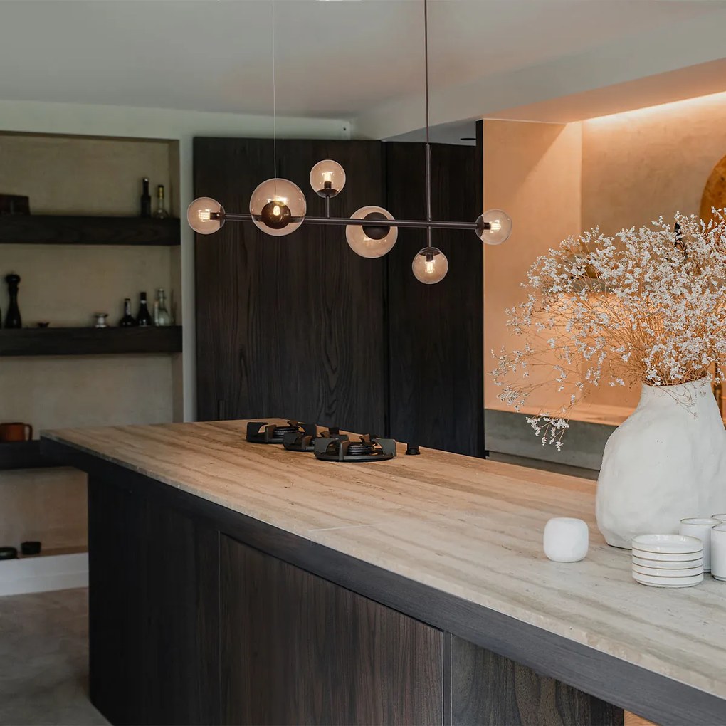 Candeeiro suspenso Hotel Chic bronze escuro com vidro bronze 6-luzes - Monaco